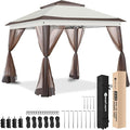Yesker 10x10 Pop Up Canopy Tent w Mesh Netting Sidewall Vented Top - Heavy Duty Outdoor Canopy Easy Setup Shelter Gazebo Waterproof 10x10 Popup Tnets for Patio Backyard Parties &amp Events Khaki Br