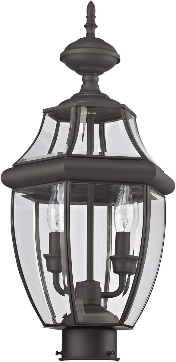 Livex Lighting 2254-07 Monterey 2 Light Outdoor Bronze Finish Solid Brass Post Head with Clear Beveled Glass