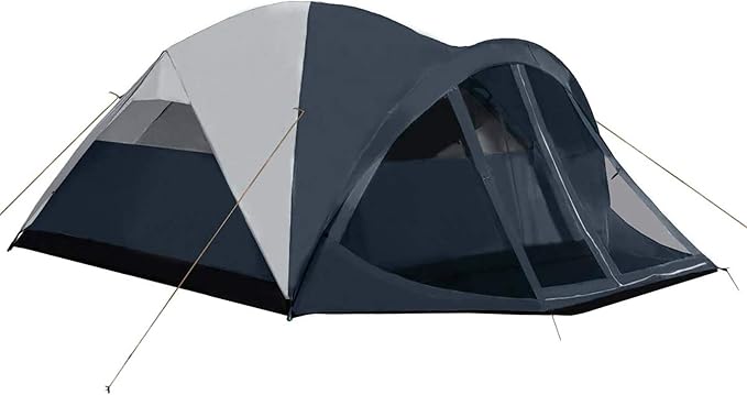 Pacific Pass 6 Person Dome Tent w/ Removable Rain Fly and Screen Room Water Resistant - Navy/Gray
