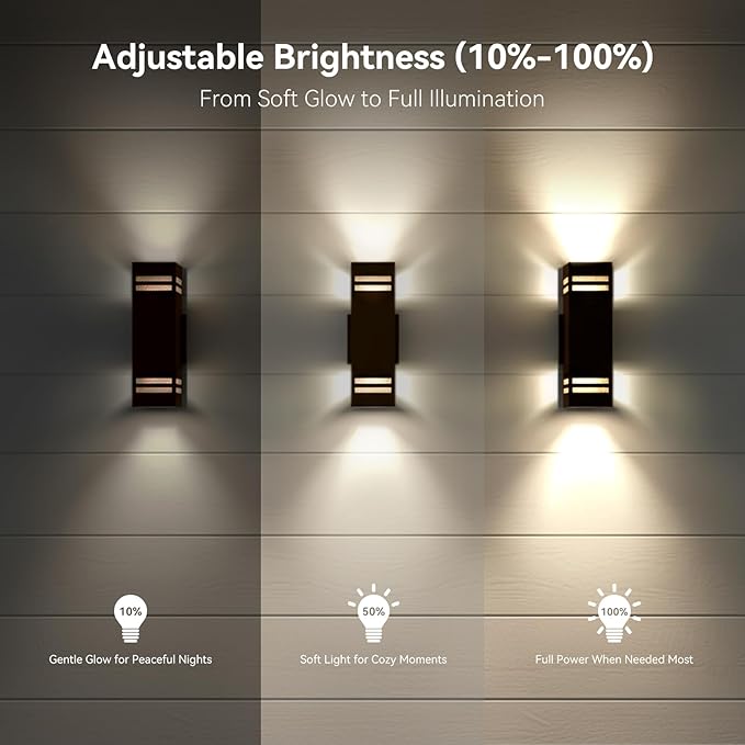 Smart Outdoor Wall Lights 2 Pack IP65 RGB Wall Lights Up Down Outdoor Lights Color Changing RGBCW APP Control Exterior Lighting Fixture Compatible with Alexa Google Assistant