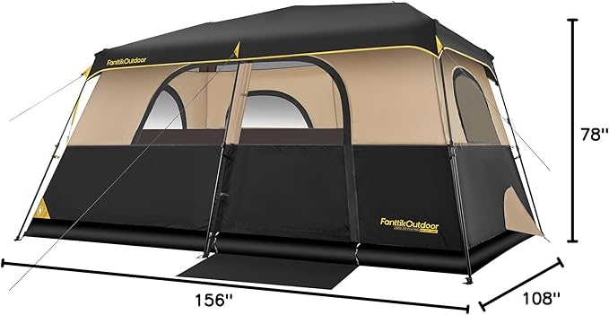 FanttikOutdoor Instant Cabin Tent 6/8/10/12 Person Camping Tent Setup in 60 Seconds with Rainfly &amp Windproof Portable with Carry Bag for Family Camping &amp Hiking Upgraded Ventilation Khaki