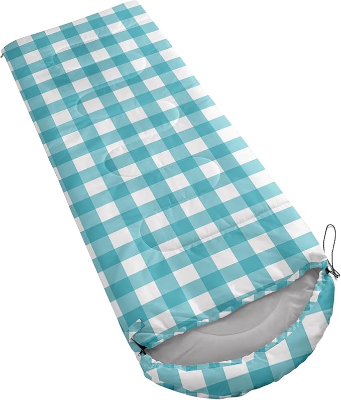 Purple Gingham Sleeping Bag for Girls KidsCute Plaid Checkered Camping Bag with Compression SackGeometric Grid Camping Gear EssentialsFarmhouse Sleeping Mat for Travelling Outdoor Indoor