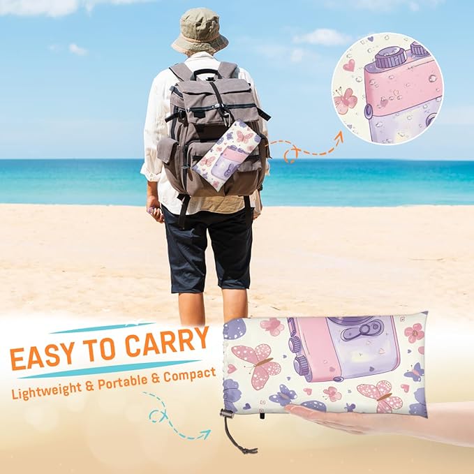 Waterproof Sandproof Beach Blanket 59''×68'' Camera Polyester Outdoor Picnic Blanket with 4 Stakes &amp Storage Bag for BeachCampingVacation Butterflies