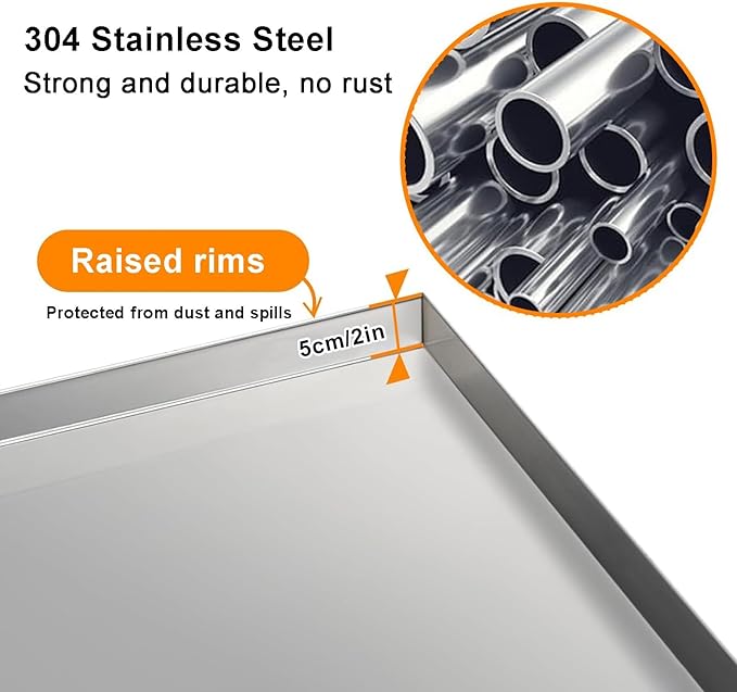 Stainless Steel Drain Pan 20x20x5cm - Versatile Oil Catch Tray with Handle for Washing Machines Air Conditioners Refrigerators Cars &amp Kitchens - Durable Food Serving Tray