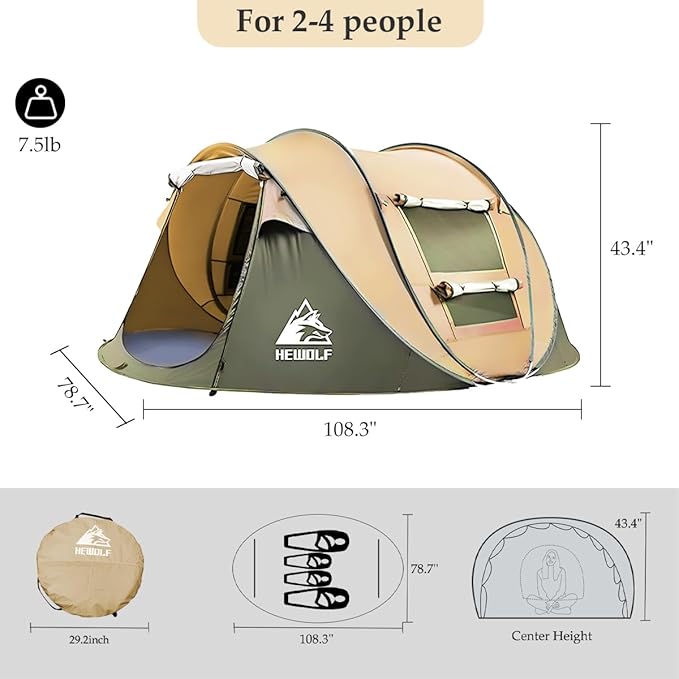 Pop Up Camping Tent 2/4 Person Instant Family Tents Easy Setup Automatic Tent for Camping Hiking &amp Traveling