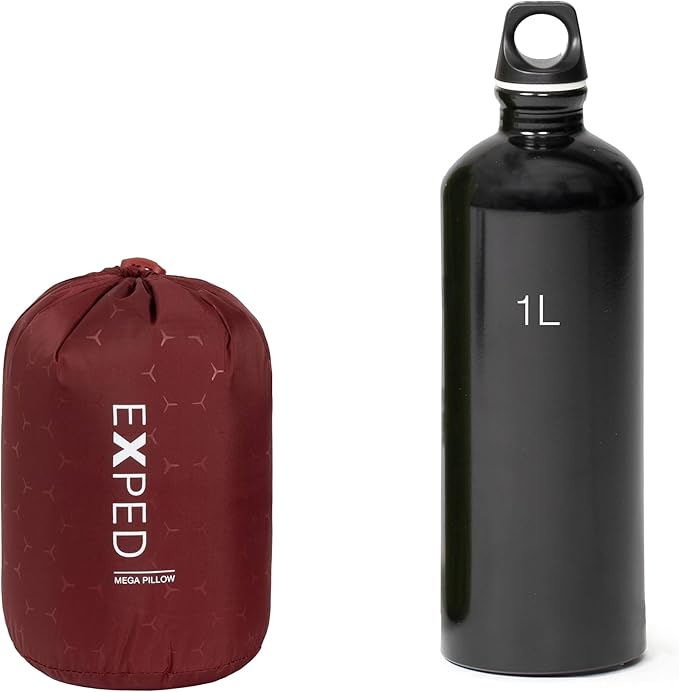 Exped Mega Pillow - Lightweight Inflatable Camping Pillow with Washable Cover &amp Adjustable Comfort for Neck Support in Backpacking &amp Van Adventures (52 x 32 x 12cm) Burgundy