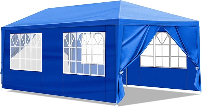 VOYAGEECO 10'x20' Outdoor Party Tent with 6 Removable Sidewalls Waterproof Canopy Patio Wedding Gazebo Blue