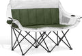 MoNiBloom Collapsible Double Camping Loveseat Chair Outdoor Beach Lawn Picnic Hiking Travel Portable Foldable Collapsible 2-Person Love Seat Camp Chair for Adults (Dark Green and Light Gray)