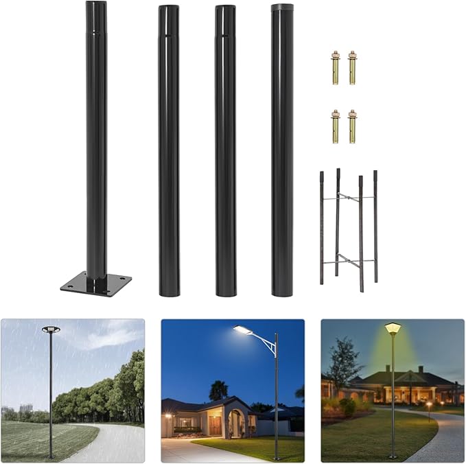 Street Light Pole 13ft Tall Split Street Lamp Post for Outdoor Street Courtyard Parking Lot Lighting Post Fixtures with Mounting Ground Cage Patio Lighting Pole (13FT 76mm)