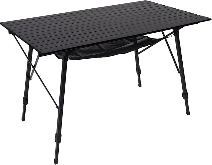 PORTAL Camping Table Portable Foldable with Adjustable Legs Aluminum Folding Table Roll Up Table with Carrying Bag for Outdoor Beach Picnic Backyards BBQ and Party Black Big