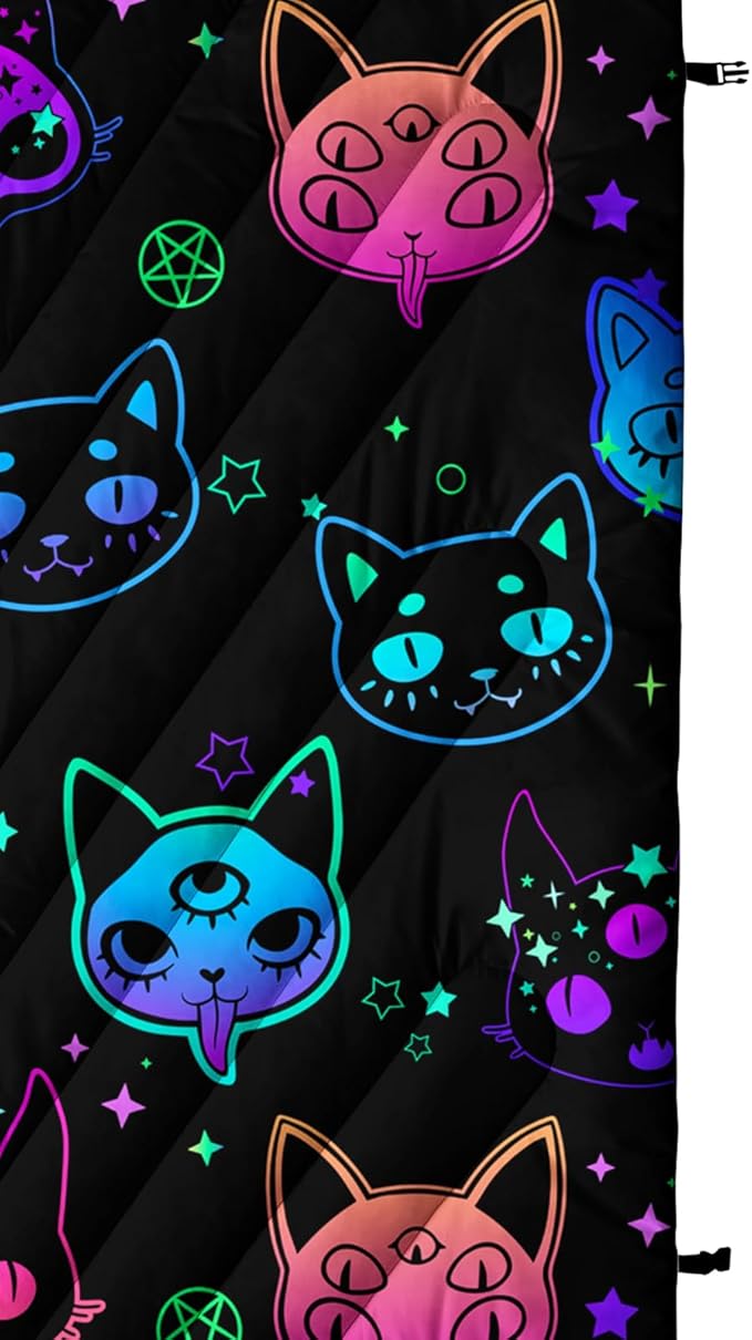 Axolotl Neon Cat Camping BlanketGhost Trippy Cat Packable Outdoor BlanketStar Moon Lightweight Warm Printed BlanketFunny Cat Halloween Waterproof Travel Blanket for CampingTravelStadiumHiking