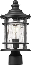 Outdoor Post Light Pole Lantern 14.9 Inch Height Lamp Post Light Fixture Aluminum Material Water Ripple Glass Black Outdoor Pillar Lights Hard Wired E26 Socket