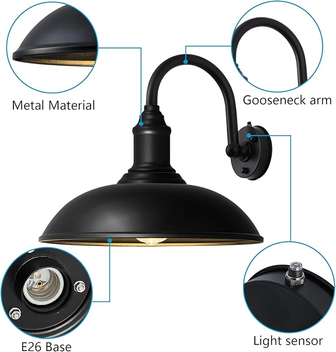 21 Large Outdoor Gooseneck Barn Light Dusk to Dawn Classic Outdoor Farmhouse Gooseneck Light for Porch Garage Exterior Lighting