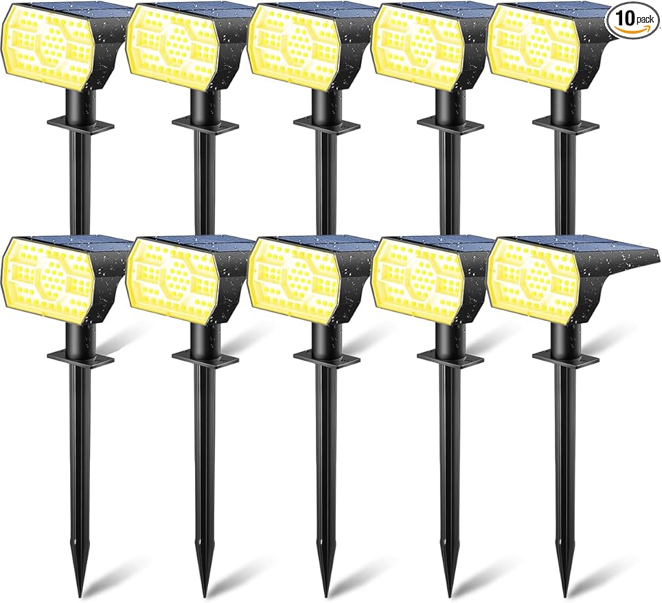 Kaxiida Solar Lights Outdoor Waterproof IP68 3 Lighting Models Solar Powered Spot Lights Outdoor 56LED Solar Light Dusk to Dawn for Yard Patio Garden Pathway Landscape Lighting (Warm White10 Pack)