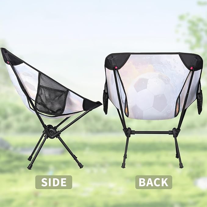 Ice Fire Collision Soccer Camping Chair Folding Backpacking Chair Portable Lightweight Outdoor Chairs with Side Pockets for Hiking Beach Picnic