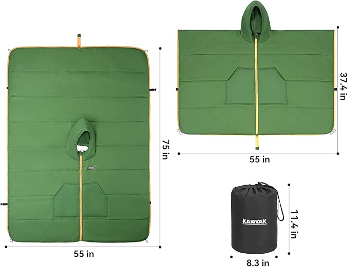 Camping Blanket Poncho Large Wearable Blankets 75 x 55 inch Cape Windproof &amp Water-Repellent Portable &amp Warm for Outdoor Sports Travel Car
