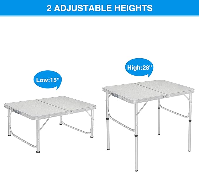 RedSwing Aluminum Folding Table 3 Feet Adjustable Height Lightweight and Portable Camping Table 36x24 Inches