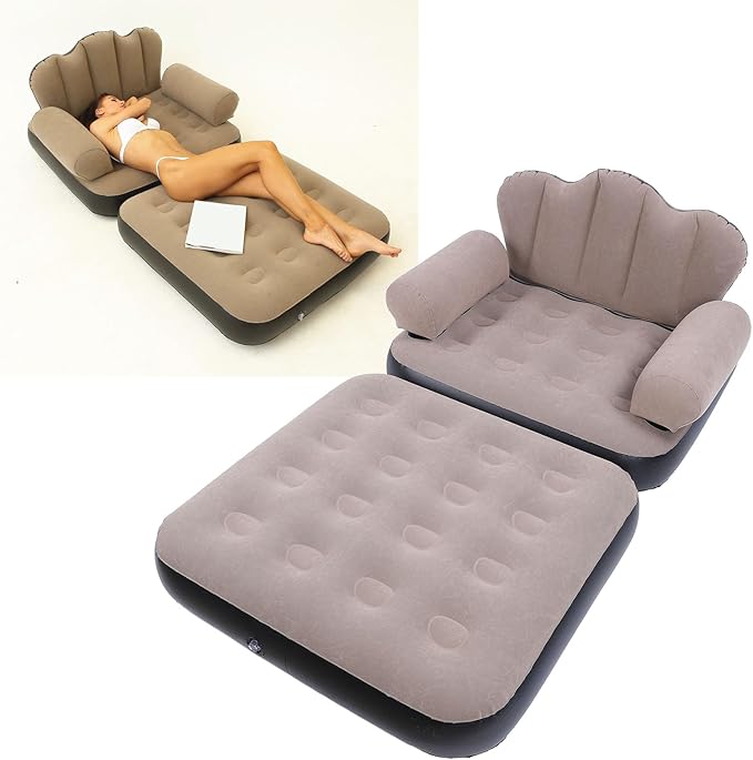 Full Size Air Mattress for Inflatable Portable Blow Up Mattress Sofa Bed Air Couch for Tent Camping Car Travel Backpacking Family Thickened Flocked PVC Blow Up Couch