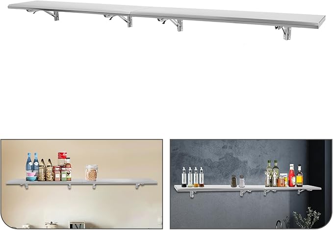Folding Concession Shelf 96 x 12 Inch Large Wall Mounted Serving Food Shelf Commercial Drop Down Serving Window. Stainless Steel Food Shelve for Kitchen Food Cart Bathroom