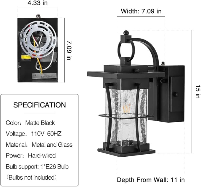 Outdoor Lighting Fixtures Wall Mount 1-Light 15''H Dusk to Dawn Exterior Light for House Outdoor Wall Lantern with Clear Glass for Front Porch Patio Garage (15'' H with Outlet 1 PC)
