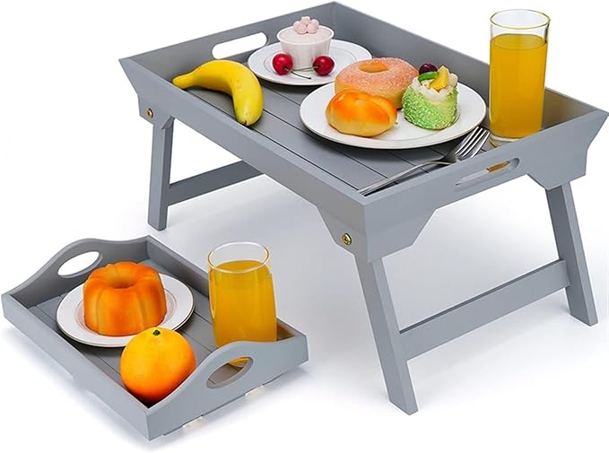 Camp Table Portable Bamboo Bed Breakfast Tray Folding Laptop Desk Tea Serving Table Coffee Picnic Holder Outdoor Camping Table (White)