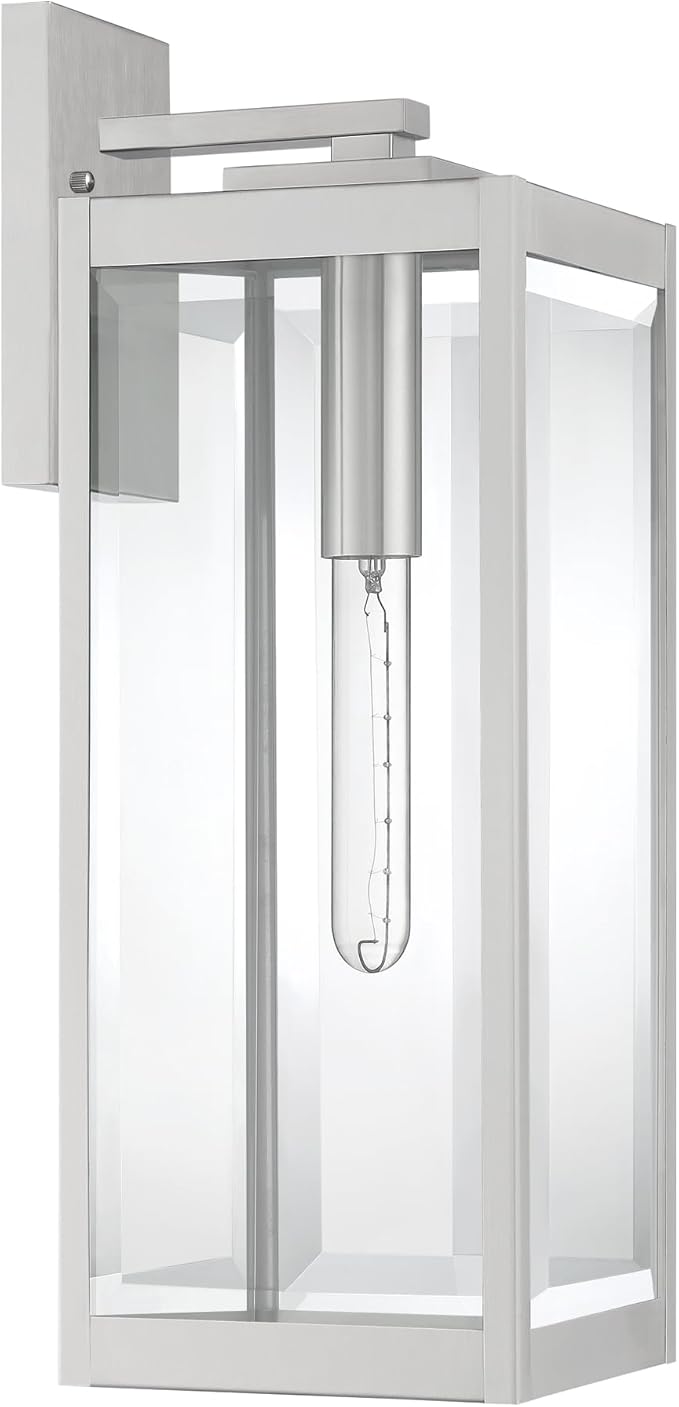 Quoizel Westover Modern Wall Sconce 20 Inch Stainless Steel 1-Light Outdoor Light Fixture Clear Beveled Glass Wall Lantern 150 W Industrial Design Wall Light for Porch Patio Gazebo or Yard