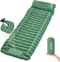 Camping Sleeping Pad Connectable Design for Double Mat Ultralight Inflatable Sleeping Mat with Pillow Built-in Foot Pump Portable Camping Air Mattress for Backpacking Hiking Tent (Green)