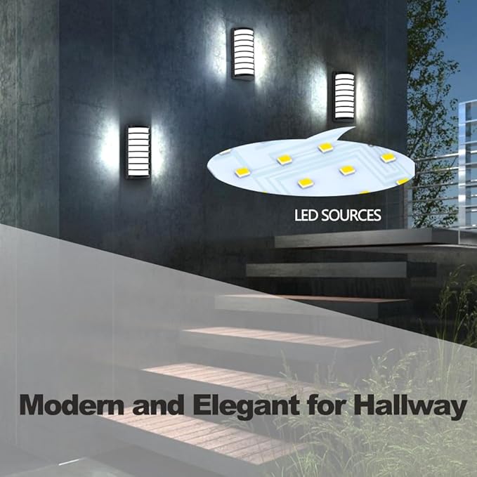 Sytmhoe Modern Outdoor Wall Sconce LightsLED Exterior Wall Light Fixtures6000k Cool White Wall Mounted LED LampsBlack Porch&ampPatio Light for HouseIP65 Waterproof for Hallway Stairs Gardens(6000