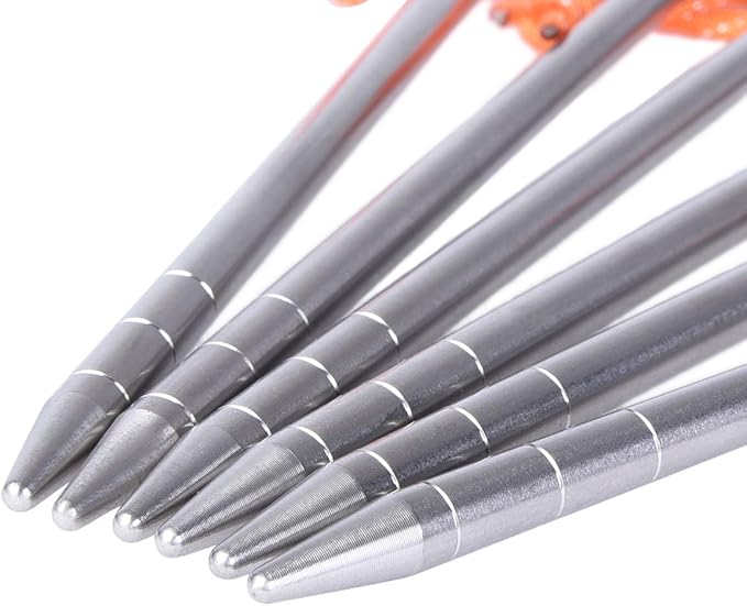 iBasingo 6-Pack Titanium Tent Stakes 20/24/30/35/40cm with Reflective Ropes Ultralight Backpacking Stakes for Camping Hiking Picnic Corrosion-Resistant &amp Durable Ground Pegs Ti4012P