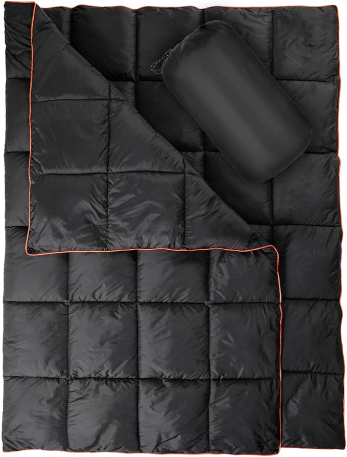 REDCAMP Alternative Down Camping Blanket Waterproof and Warm Outdoor Travel Quilt for Camping Hiking and Backpacking 79x59 Black