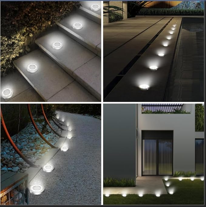 Solar Ground Lights12 Pack Flat Solar Lights Outdoor Waterproof Bright LED Solar Disc Lights 6000K Cool White Landscape Lighting for Outside Yard Garden Pathway Driveway Lawn