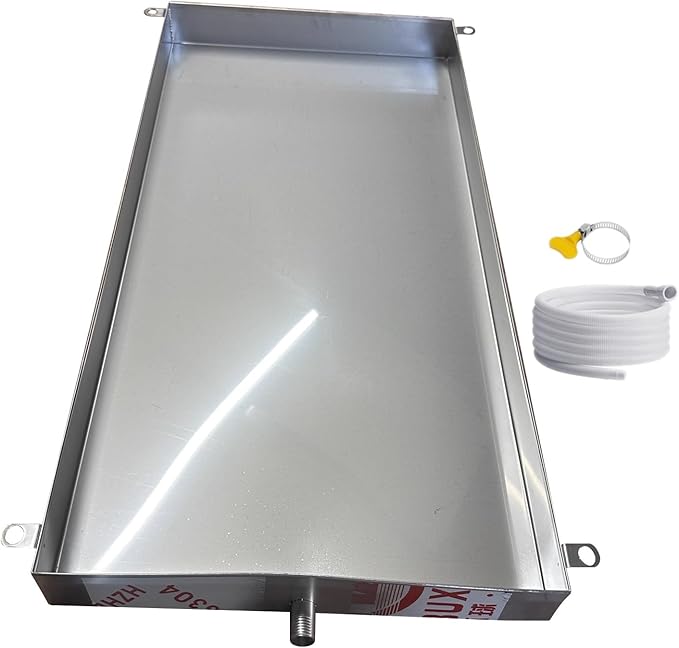 Heavy Duty 304 Stainless Steel HVAC Drain Pan - AC Condensate Drip Tray with Drain Hose for Leak Prevention in AC Units Garages &amp Laundry Areas (24x20 in 60x50 cm)
