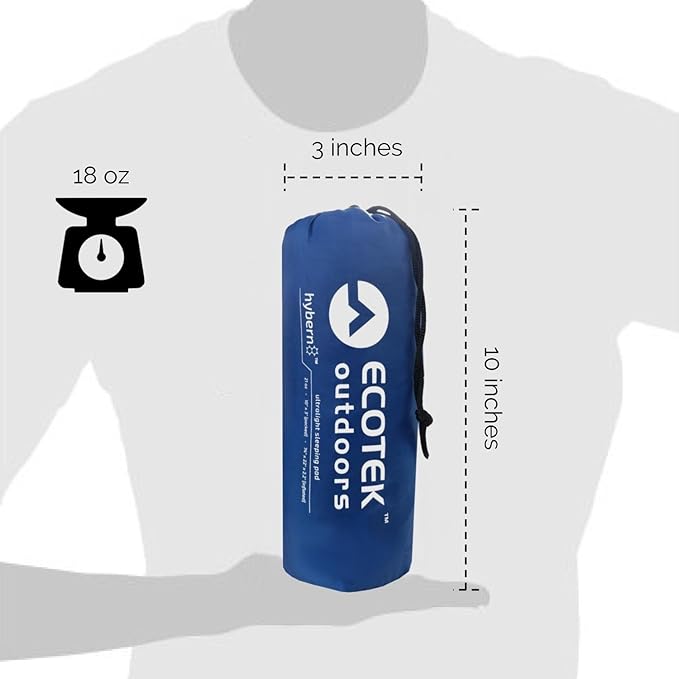 ECOTEK Outdoors Hybern8 Ultralight Inflatable Sleeping Pad with Contoured FlexCell Honeycomb Design - Easy to Inflate Comfortable Lightweight Durable and Hammock Approved [Ocean Blue]
