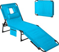 Tanning Chair with Face Hole Folding Beach Lounge Chair5-Position Adjustable Backrest Pillow &amp Side PocketPortable Face Down Chaise Lounge for Outdoor Backyard PoolsideBeach PatioBlue