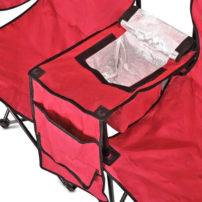 GoTeam Portable Double Folding Chair w/Removable Umbrella Cooler Bag and Carry Case - Red