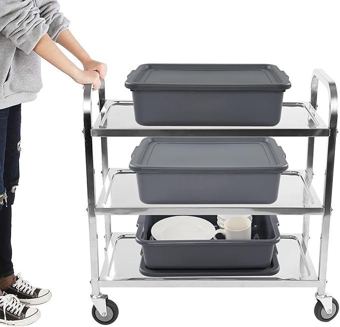 Ggbin 13 L Commercial Bus Tub with Lid 3 Packs Grey Restaurant Wash Basin Dish Pan