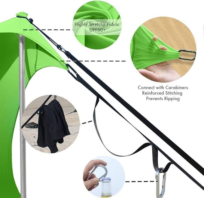 Beach Canopy Windproof Design Sun Shelter UPF50+ Portable Family Tent with 6 Sandbags Anchors 10x10 FT 2 Pole Pop Up Outdoor Shelter for Beach Camping Fishing Backyard