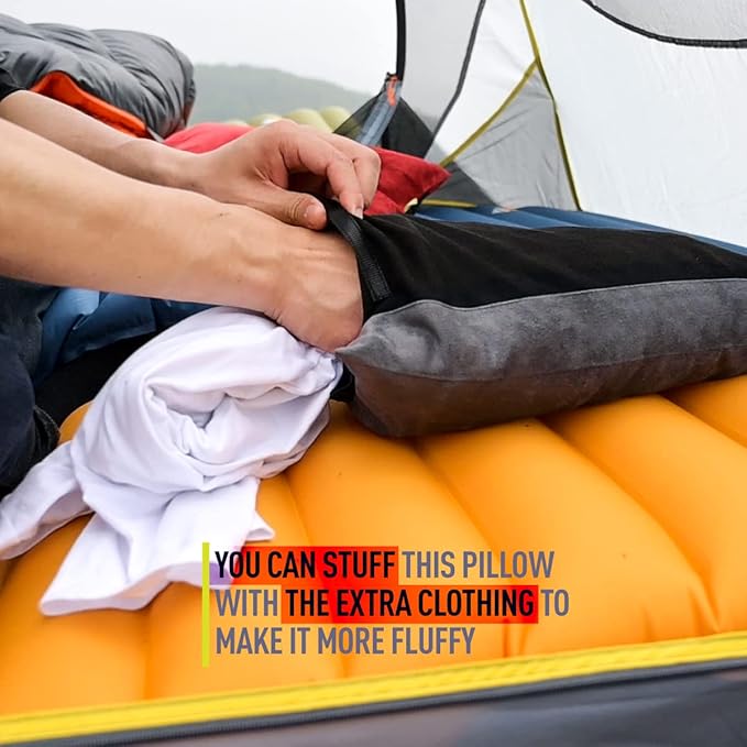 ZOOOBELIVES Down Filled Camping Pillow for Travel Washable Soft Cover Small Camp Cushion for Neck &amp Lumbar Support On-The-Go Ultralight &amp Compressible for Hiking Backpacking - AlpliveS2046