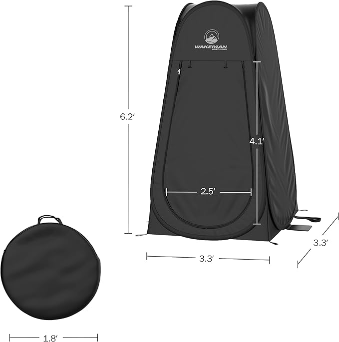 Wakeman Pop Up Changing Tent 3.3 x 3.3 x 6.2ft Camping Shower Tent for Portable Toilet Stall or Dressing Room with Carry Bag for Camping Beach or Tailgate Polyester