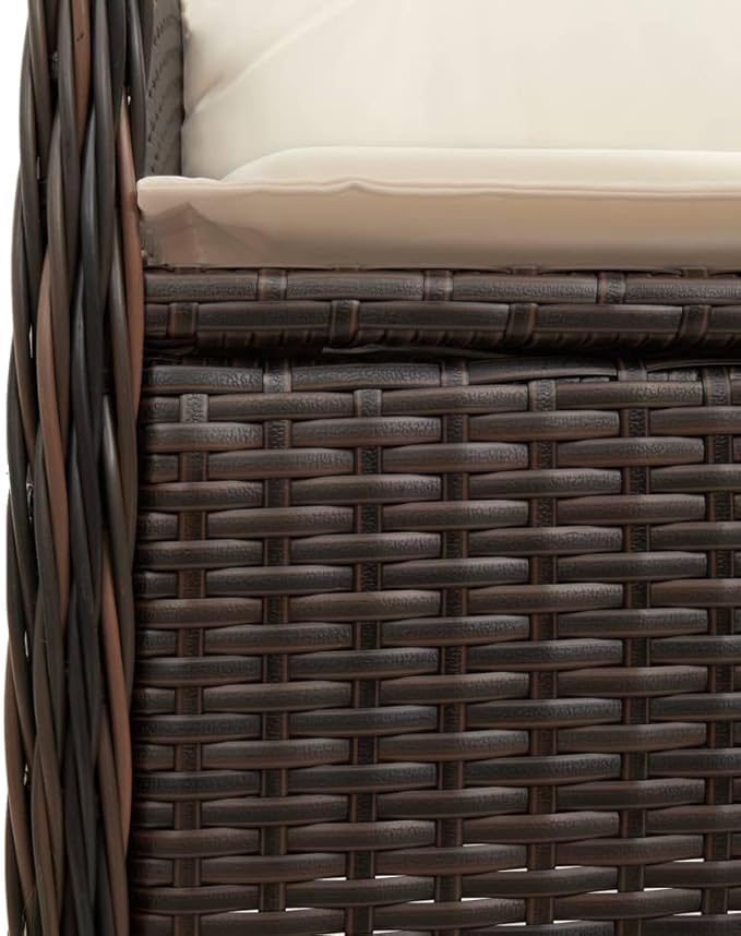 Reclining Garden Chair Set of 2 Brown All Weather Poly Rattan Patio Recliner with Adjustable Backrest 23x21.5x36.2 in Outdoor Lounge for Balcony Deck Terrace