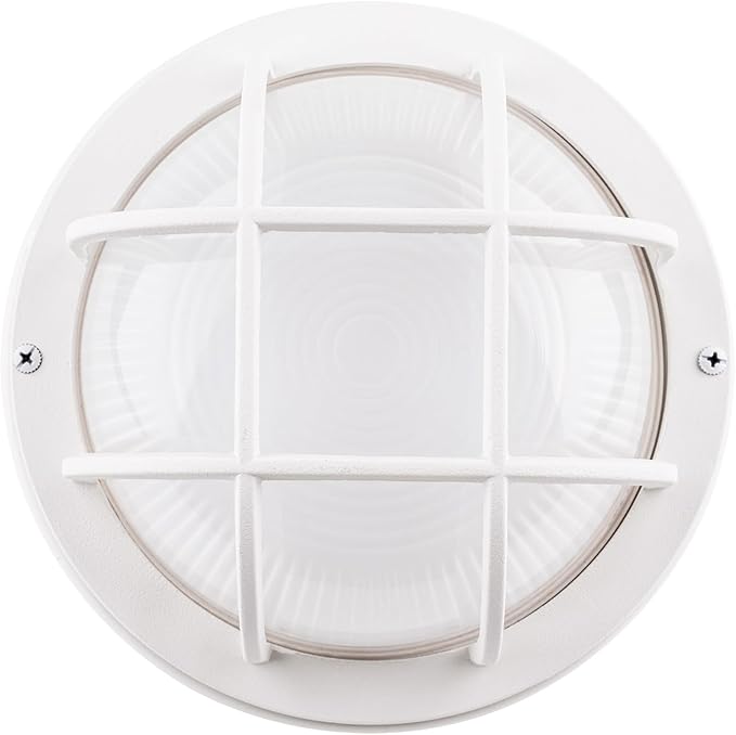 YoonLIT 8.0 Inch Outdoor Round LED Bulkhead Light Fixture Wall or Ceiling Flush Mount Waterproof for Porch Basement Hallway Balcony 11.5W 900 Lumens 3000K White Finish 1-Pack