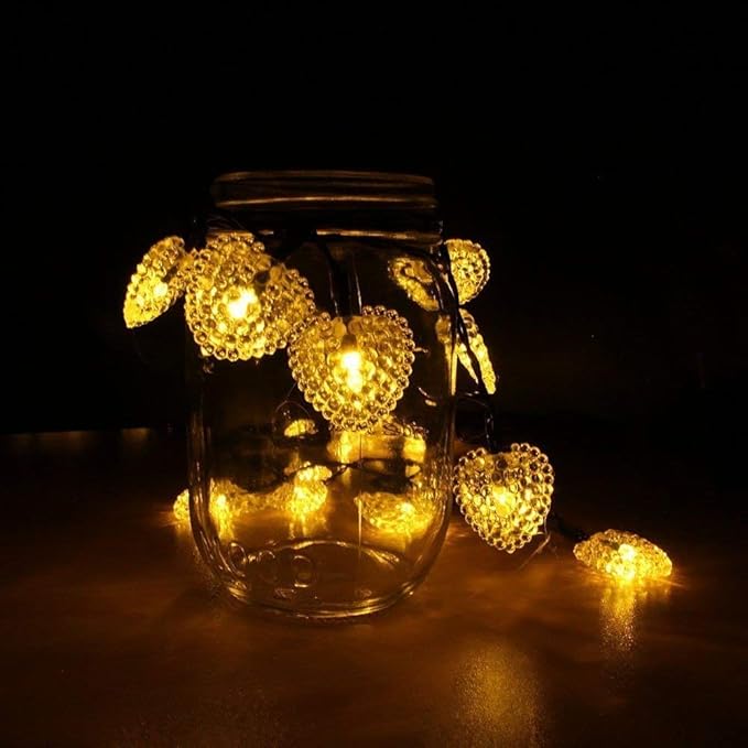 Solar Heart String Light Waterproof Outdoor Heart-Shaped Fairy Lights 30LED 19.7ft Love Heart Shape Garden Lights for Party Wedding Christma Decoration (Warm White)