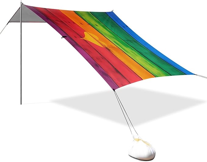Rainbow Heart WoodCamping Sun Shelters 9.2 x 10.5 FT Beach Canopy Tent Sun Shade with Carrying Bag for Camping Trips Fishing Backyard Fun or Picnics 21341614