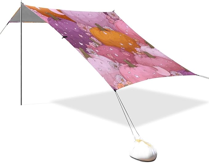 Bolaz Beach Canopy Tent Sun Shade9'×10.5' Large Family Beach Shade UPF50+- Outdoor Shade for Camping Trips FishingPumpkin Flower Star Pattern