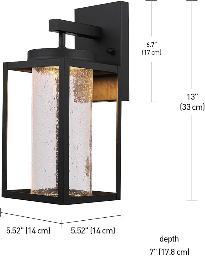 Globe Electric 44359 Capulet LED Integrated Outdoor Indoor Wall Sconce Black Clear Bubble Glass Center Column Dimmable 12W 850 Lumens