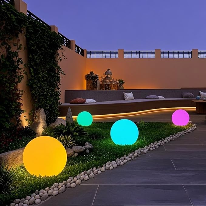 12-inch Dimmable Solar Globe Light RGB 16 Color Changing Large Glowing Orb Light w/Remote Waterproof Outdoor Solar Ball Lights with Ground Stake Perfect for Backyard Garden Poolside