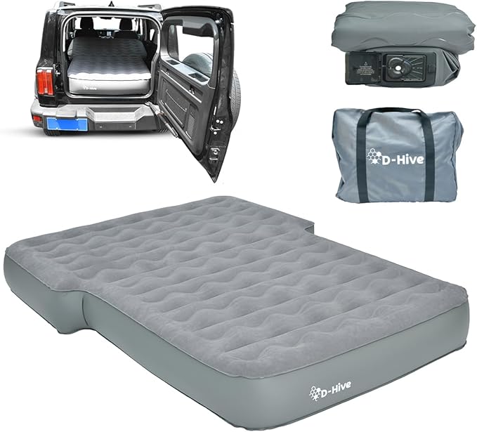 D-Hive SUV Air Mattress Ultra-Thick Material Extra-High Car Air Mattress SUV Mattress for Toyota 4runner Car Mattress w/Built-in Pump Inflatable Car Air Mattress Grey