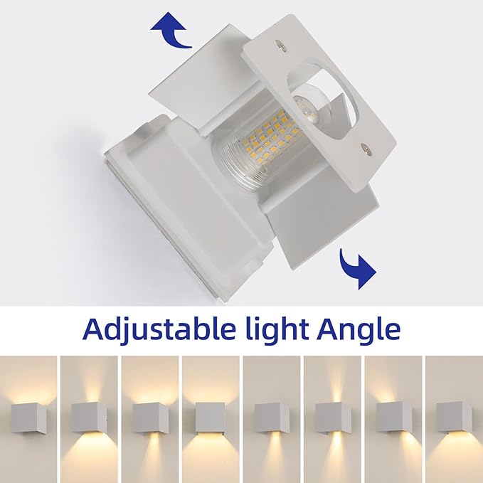 2 Pack Outdoor Wall Lights Exterior/Interior Wall Sconces Up and Down Lights IP65 Waterproof G9 Base Socket Modern Outdoor Lighting Square Aluminum White 3000K Warm Lights Adjustable Light Angle