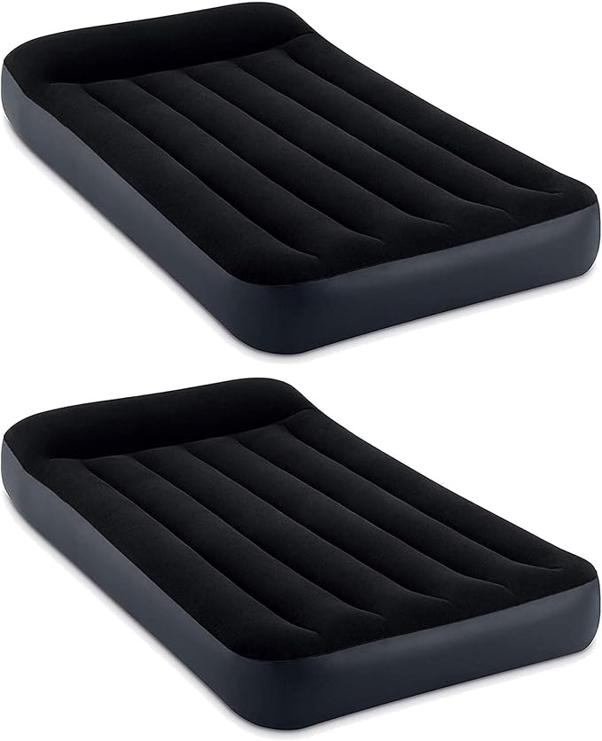 Intex Dura Beam Pillow Rest Classic Inflatable Blow Up Mattress Air Bed with Internal Built in Pump Twin (2 Pack)