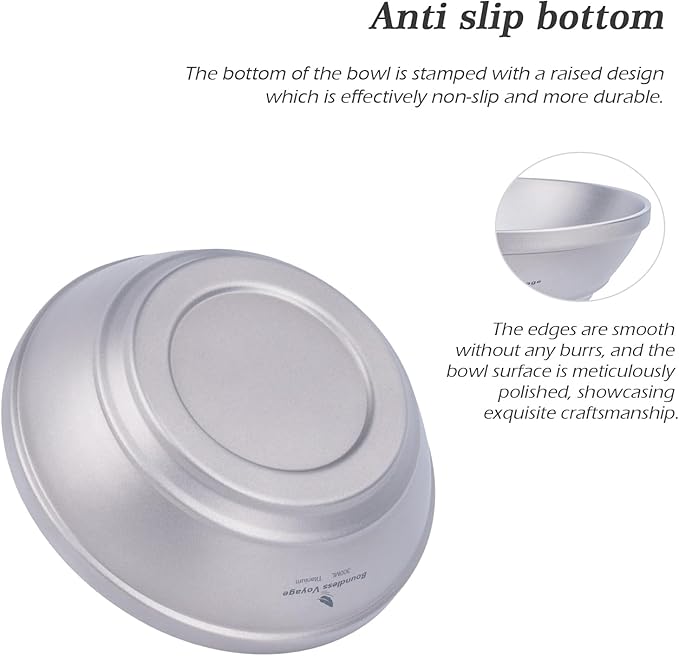 iBasingo 300ml /10.12 fl.oz Titanium Double Walled Bowl Heat Insulation Durable Soup Bowl Rice Oatmeal bowl Outdoor Camping Ultralight Portable Tableware Ti1082T